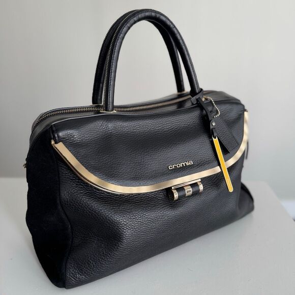 Cromia Black Italian Leather And Suede Satchel - Picture 4 of 10